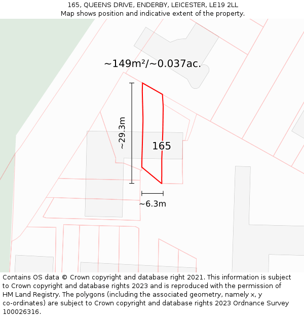 165, QUEENS DRIVE, ENDERBY, LEICESTER, LE19 2LL: Plot and title map