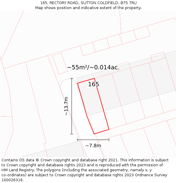 165, RECTORY ROAD, SUTTON COLDFIELD, B75 7RU: Plot and title map