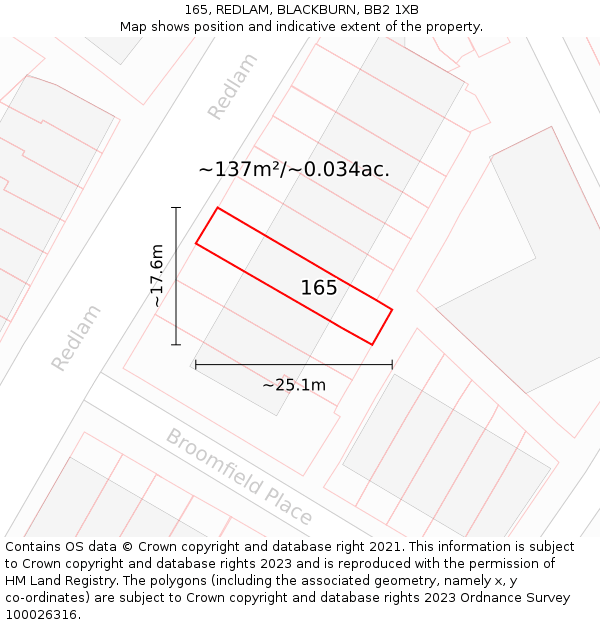 165, REDLAM, BLACKBURN, BB2 1XB: Plot and title map
