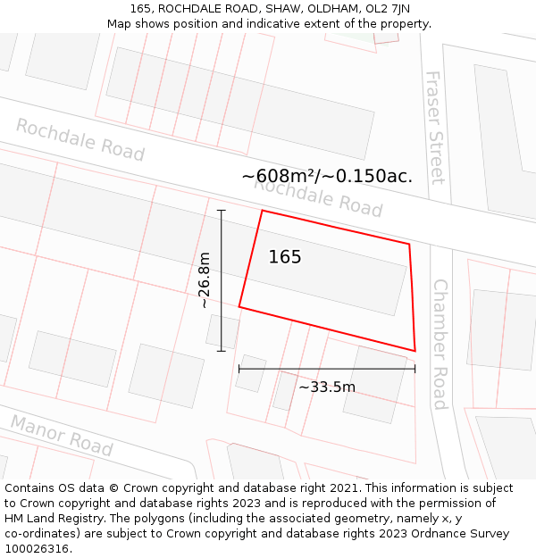 165, ROCHDALE ROAD, SHAW, OLDHAM, OL2 7JN: Plot and title map