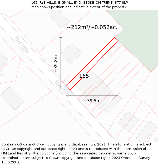165, RYE HILLS, BIGNALL END, STOKE-ON-TRENT, ST7 8LP: Plot and title map