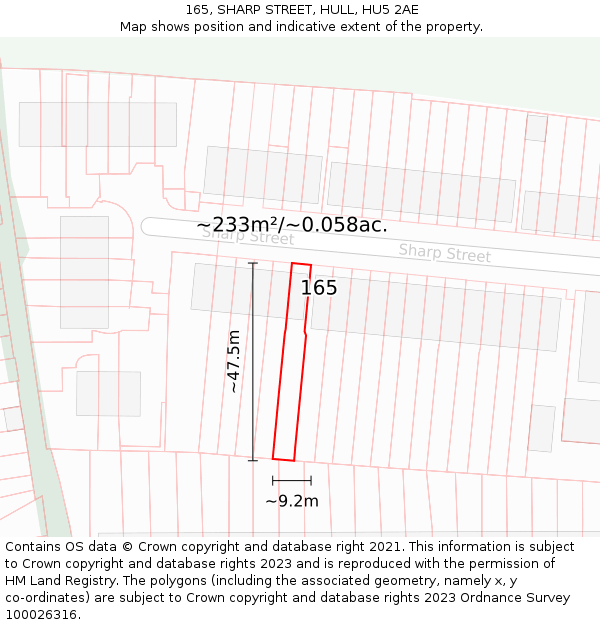 165, SHARP STREET, HULL, HU5 2AE: Plot and title map