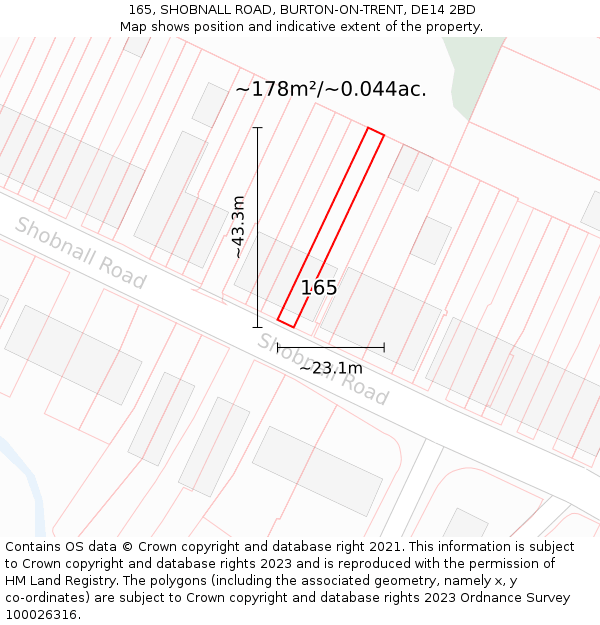 165, SHOBNALL ROAD, BURTON-ON-TRENT, DE14 2BD: Plot and title map