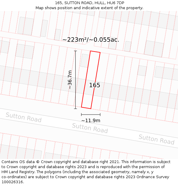 165, SUTTON ROAD, HULL, HU6 7DP: Plot and title map