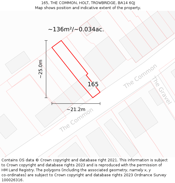 165, THE COMMON, HOLT, TROWBRIDGE, BA14 6QJ: Plot and title map