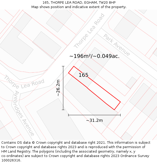165, THORPE LEA ROAD, EGHAM, TW20 8HP: Plot and title map