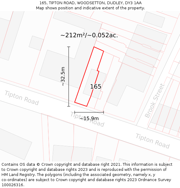 165, TIPTON ROAD, WOODSETTON, DUDLEY, DY3 1AA: Plot and title map