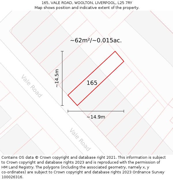 165, VALE ROAD, WOOLTON, LIVERPOOL, L25 7RY: Plot and title map