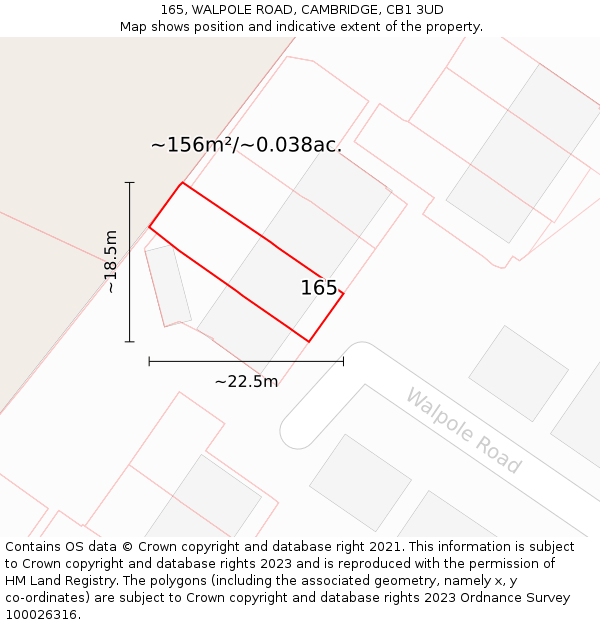 165, WALPOLE ROAD, CAMBRIDGE, CB1 3UD: Plot and title map