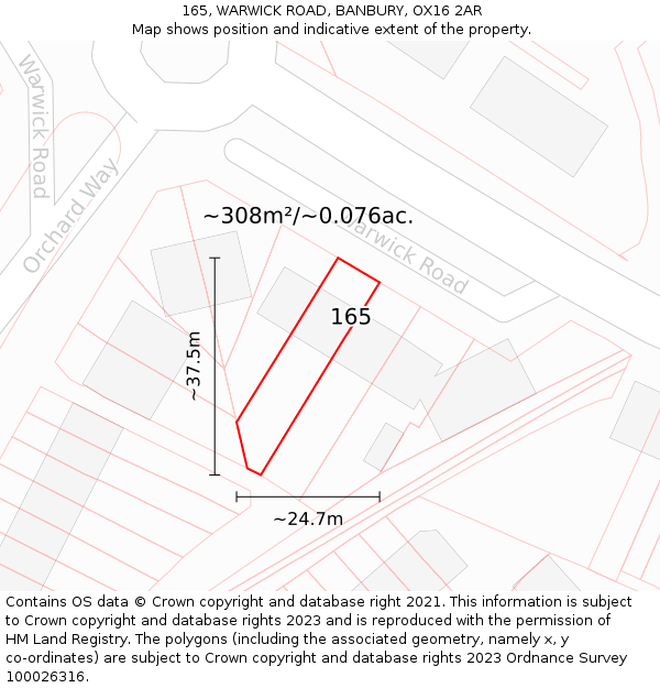 165, WARWICK ROAD, BANBURY, OX16 2AR: Plot and title map
