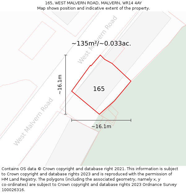 165, WEST MALVERN ROAD, MALVERN, WR14 4AY: Plot and title map