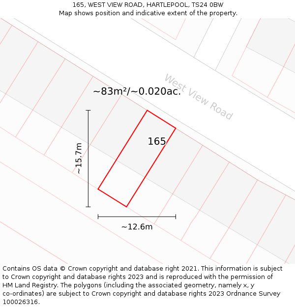 165, WEST VIEW ROAD, HARTLEPOOL, TS24 0BW: Plot and title map