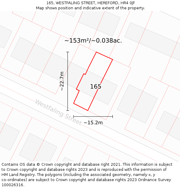 165, WESTFALING STREET, HEREFORD, HR4 0JF: Plot and title map