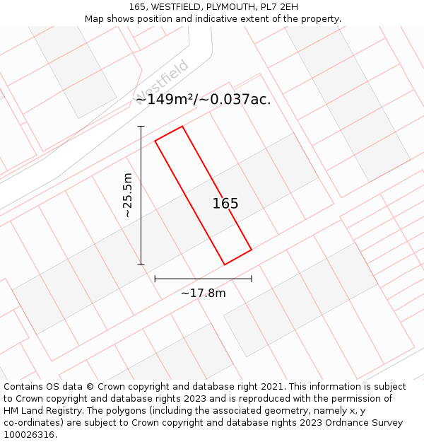 165, WESTFIELD, PLYMOUTH, PL7 2EH: Plot and title map