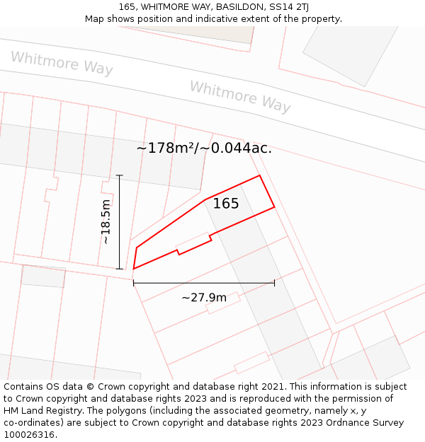 165, WHITMORE WAY, BASILDON, SS14 2TJ: Plot and title map