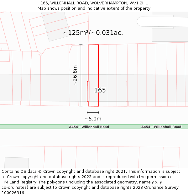 165, WILLENHALL ROAD, WOLVERHAMPTON, WV1 2HU: Plot and title map