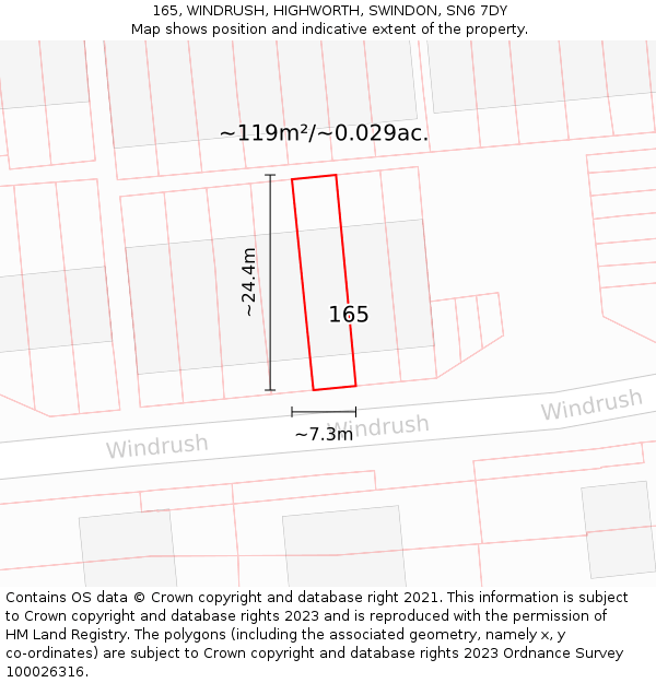 165, WINDRUSH, HIGHWORTH, SWINDON, SN6 7DY: Plot and title map