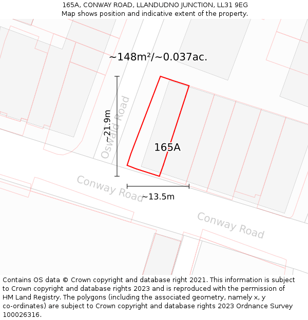 165A, CONWAY ROAD, LLANDUDNO JUNCTION, LL31 9EG: Plot and title map