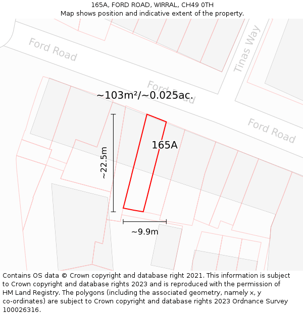 165A, FORD ROAD, WIRRAL, CH49 0TH: Plot and title map