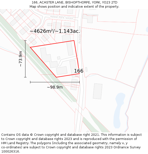 166, ACASTER LANE, BISHOPTHORPE, YORK, YO23 2TD: Plot and title map