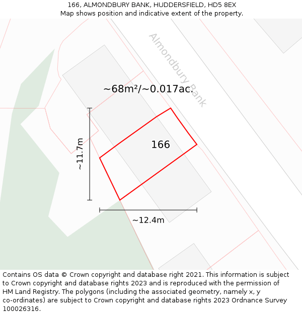 166, ALMONDBURY BANK, HUDDERSFIELD, HD5 8EX: Plot and title map