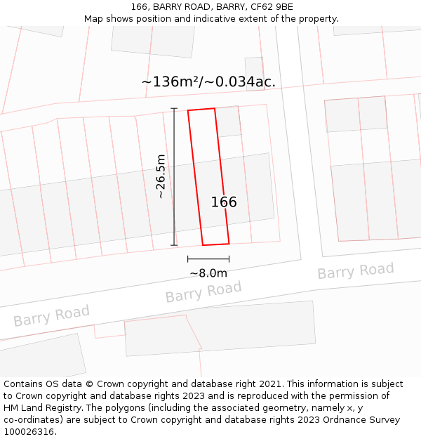 166, BARRY ROAD, BARRY, CF62 9BE: Plot and title map