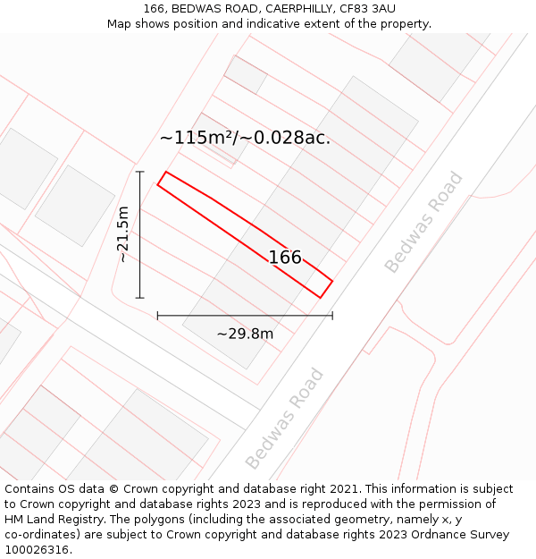 166, BEDWAS ROAD, CAERPHILLY, CF83 3AU: Plot and title map