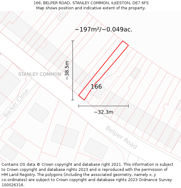 166, BELPER ROAD, STANLEY COMMON, ILKESTON, DE7 6FS: Plot and title map