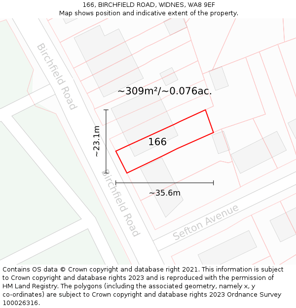 166, BIRCHFIELD ROAD, WIDNES, WA8 9EF: Plot and title map