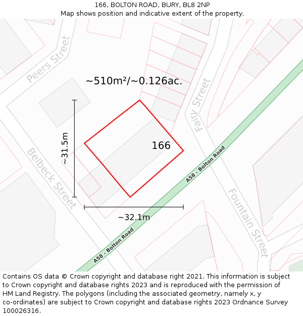 166, BOLTON ROAD, BURY, BL8 2NP: Plot and title map