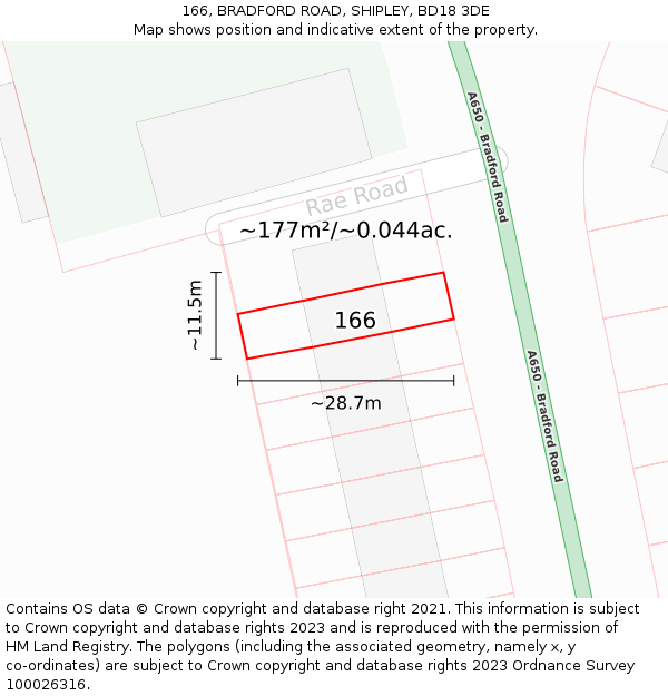 166, BRADFORD ROAD, SHIPLEY, BD18 3DE: Plot and title map