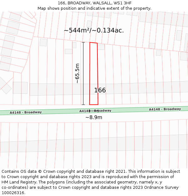 166, BROADWAY, WALSALL, WS1 3HF: Plot and title map