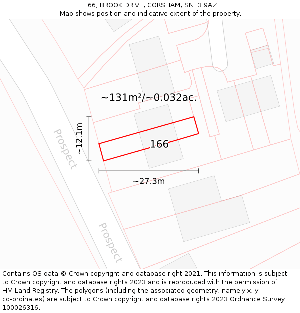 166, BROOK DRIVE, CORSHAM, SN13 9AZ: Plot and title map