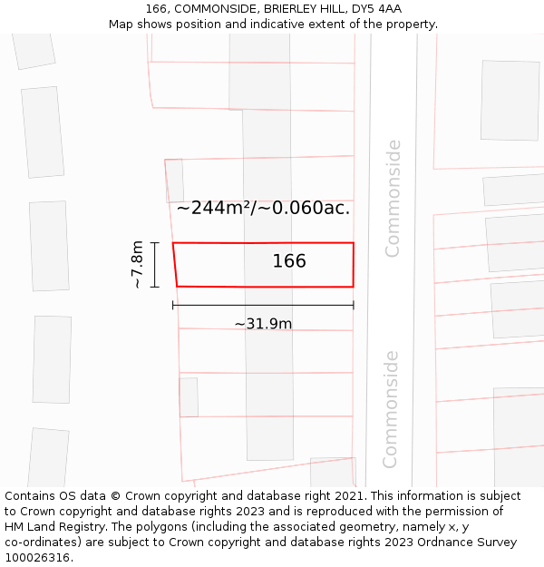 166, COMMONSIDE, BRIERLEY HILL, DY5 4AA: Plot and title map