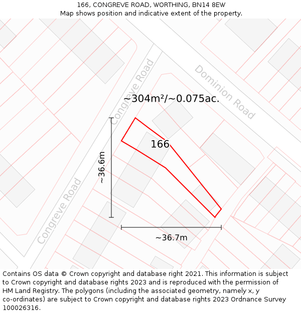 166, CONGREVE ROAD, WORTHING, BN14 8EW: Plot and title map