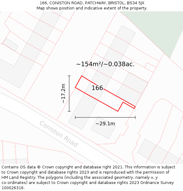 166, CONISTON ROAD, PATCHWAY, BRISTOL, BS34 5JX: Plot and title map