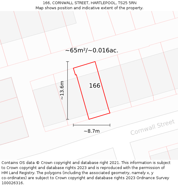 166, CORNWALL STREET, HARTLEPOOL, TS25 5RN: Plot and title map