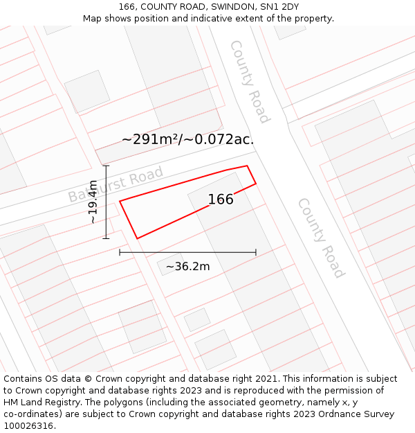 166, COUNTY ROAD, SWINDON, SN1 2DY: Plot and title map