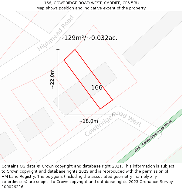 166, COWBRIDGE ROAD WEST, CARDIFF, CF5 5BU: Plot and title map