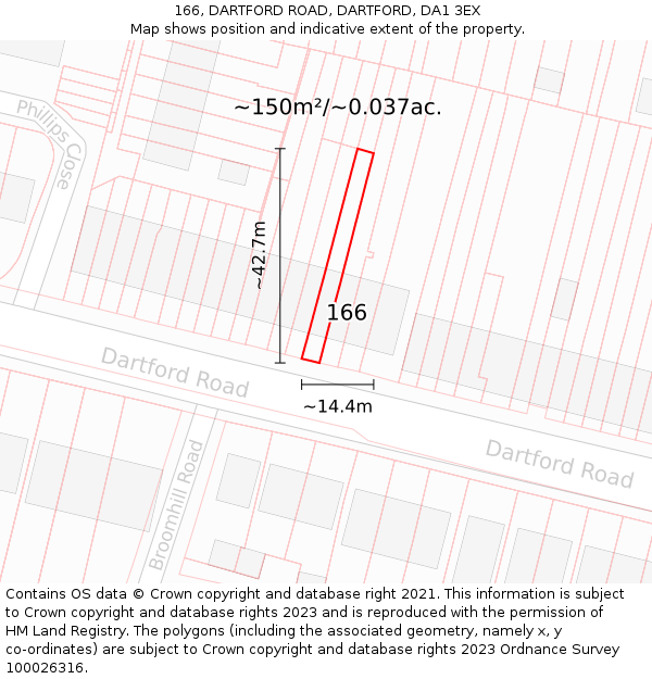 166, DARTFORD ROAD, DARTFORD, DA1 3EX: Plot and title map