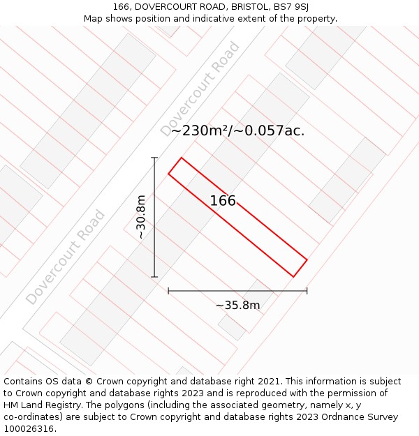 166, DOVERCOURT ROAD, BRISTOL, BS7 9SJ: Plot and title map