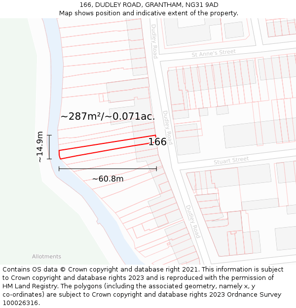 166, DUDLEY ROAD, GRANTHAM, NG31 9AD: Plot and title map