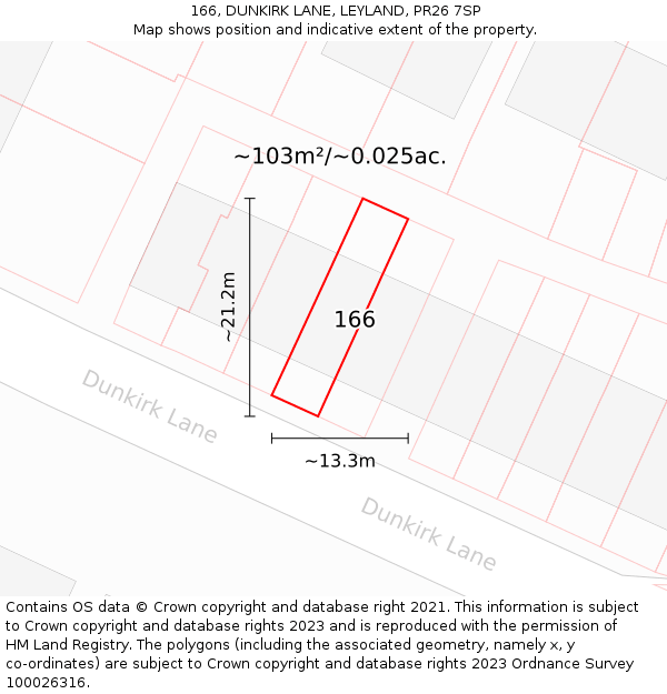 166, DUNKIRK LANE, LEYLAND, PR26 7SP: Plot and title map