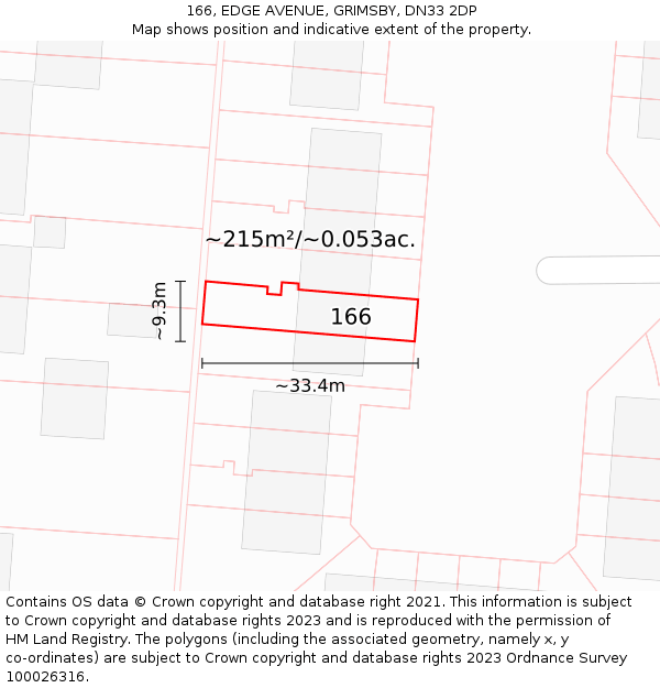 166, EDGE AVENUE, GRIMSBY, DN33 2DP: Plot and title map