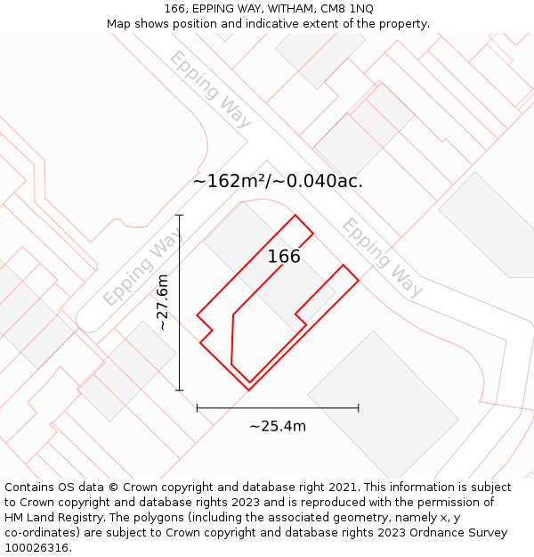 166, EPPING WAY, WITHAM, CM8 1NQ: Plot and title map