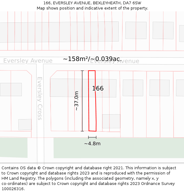 166, EVERSLEY AVENUE, BEXLEYHEATH, DA7 6SW: Plot and title map