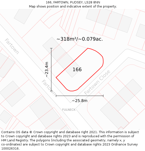 166, FARTOWN, PUDSEY, LS28 8NN: Plot and title map
