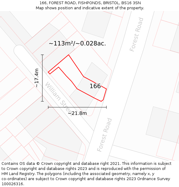 166, FOREST ROAD, FISHPONDS, BRISTOL, BS16 3SN: Plot and title map