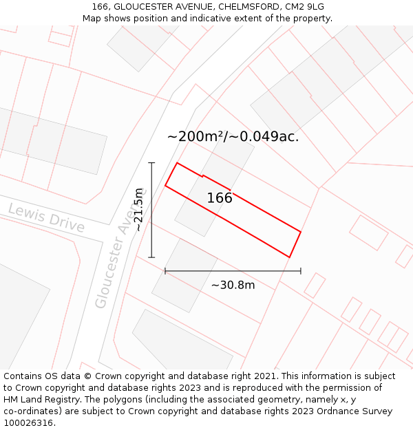166, GLOUCESTER AVENUE, CHELMSFORD, CM2 9LG: Plot and title map