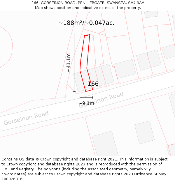 166, GORSEINON ROAD, PENLLERGAER, SWANSEA, SA4 9AA: Plot and title map